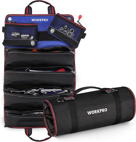 WORKPRO Tool Roll Bag with 2 Detachable Pouches and 4 Zipper Tool Pouches