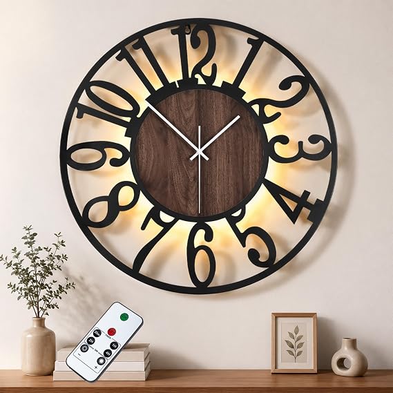 Maxstar Wall Clock 60cm LED Silent Non-Ticking Metal Hanging Clock