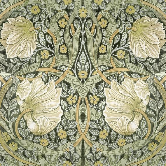 William Morris 壁紙 剥がして貼る ヴィンテージ セージ グリーン 花柄 壁紙 ボタニカル アールヌーボー ウィリアムモリス コンタクトペーパー 自己粘着 トラディショナル 取り外し可能 コテージコアリーフ 17.5x80 HelloWall