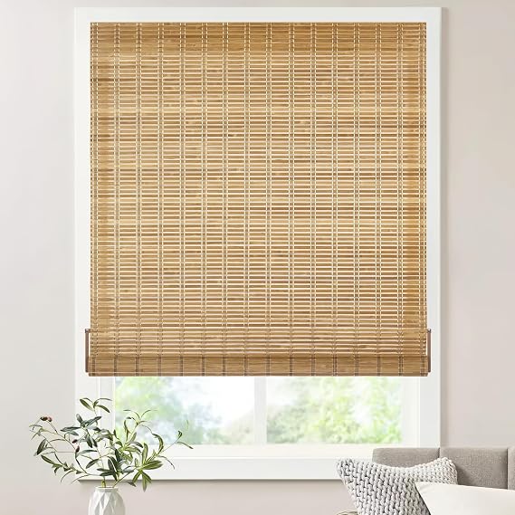 LazBlinds No Drill Bamboo Roller Shades, Brown206, 29" W x 64" H