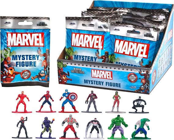 Jada Toys 253221016 Marvel Nano Figures Blind Pack Marvel Metal Collectible Figures in Blind Pack, 4 cm, from 3 Years, Random Selection, Black