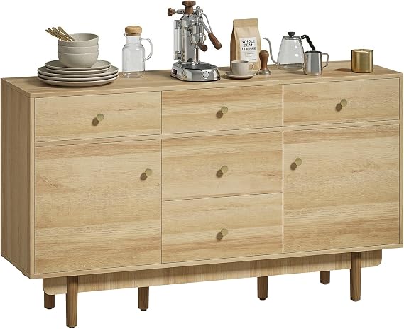 HOMCOM Modern Sideboard with Adjustable Shelf, 5 Drawers, 136 x 38 x 80 cm