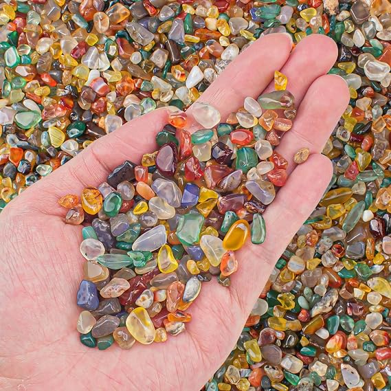 Crystal Chips Bulk Quartz Tumbled Crushed Stones, Irregular Shaped Gemstone Pebbles Gravel Rocks for Vase Fillers, Aquarium Gravel Rocks, Succulent Plants and Home Decor 0.9LB, Colorful Agate