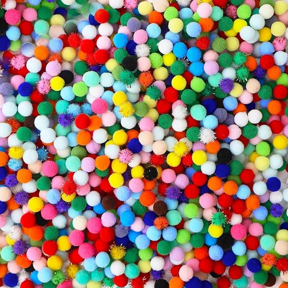 RITOLLO 1200 Pom Poms for Crafts, 8 mm Mini Coloured & Glitter Pom Poms