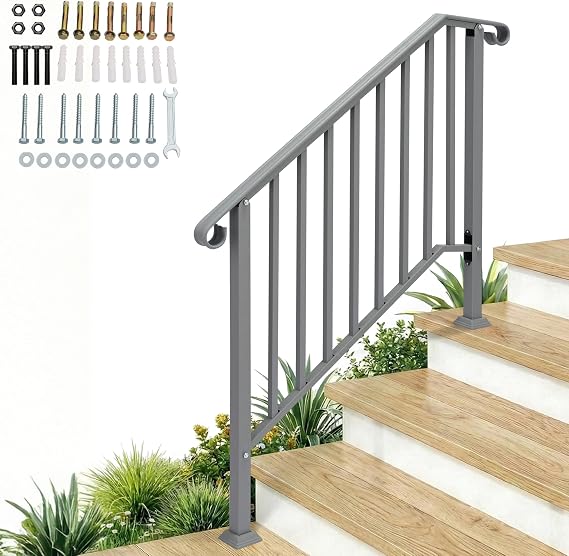 3 Level Outdoor Handrail for 3-4 Steps, Silver