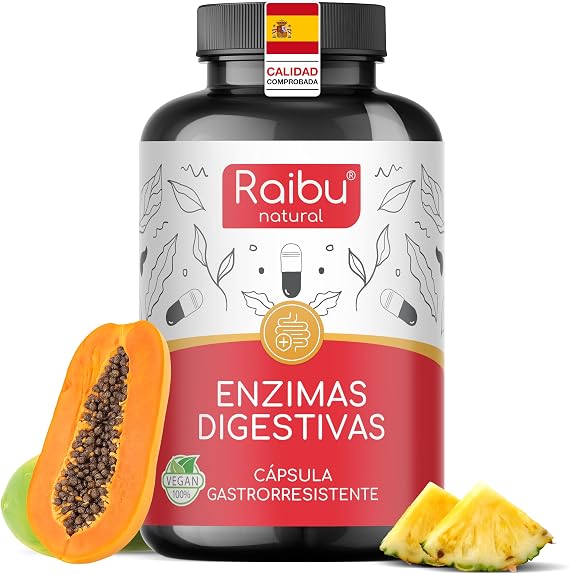 Digestive Enzymes with Probiotics - Gastroresistant Capsules with Lactase, Bromelain, Amylase, Protease, Lipase and Papain - No Additives, High Concentration, Vegan - 90 Capsules, Raibu