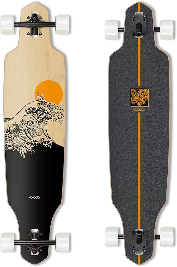 VOLADOR Urban Freeride Pro Longboard Cruiser 40inch | Canadian Maple Wood Deck & Forged Reverse Kingpin Truck | Drop Through Longboard Complete Setup for Urban Commuting