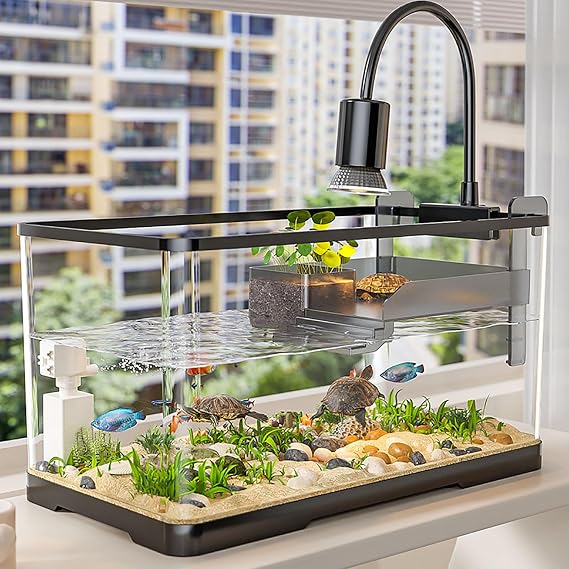 Turtle Tank Aquarium,Complete Aquatic Tortoise Starter Enclosure With Filter,Turtle Aquarium Terrapin Lake With Water Pump Tank,for Pet Turtle Reptile Habitat(M)