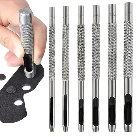 6 Pcs Leather Hole Punch Set,Metal Hollow Punch Tool Kit