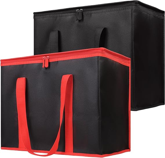 Bodaon 2-Pack Insulated Reusable Grocery Shopping Bags, X-Large Picnic Cooler Bag with Zipper/Zippered Top Cold, Insulated Food/Pizza Delivery Bag, Catering Bag