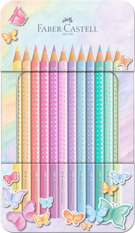 FABER-CASTELL - Sparkle Colored Pencils Set, 12 Pastel Colours