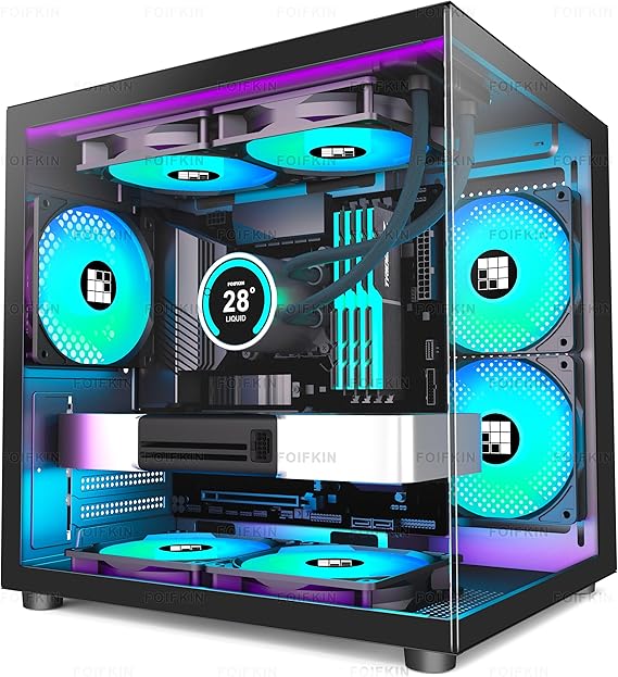 FOIFKIN F100 Micro-ATX PC Case with 3 ARGB Fans, Black MicroATX Case, Gaming PC Case, Mini-Tower Computer Case, 240mm Radiator Support, 270° Panoramic Tempered Glass