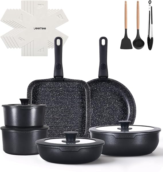 JEETEE 19-Piece Non-Stick Saucepan and Pan Set with Removable Handles