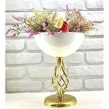 White Large Living Room Vase Table Top Accessory Decor with Modern Decorative Gold Auger Legs