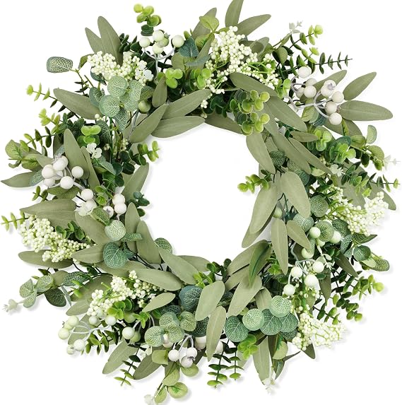 Eucalyptus Wreath for Front Door, 50 cm/20 inch Spring Summer Green Wreath, Lifelike Artificial Small Door Wreath Decoration for Farmhouse, Wedding, Home, Window, Wall, Fireplace