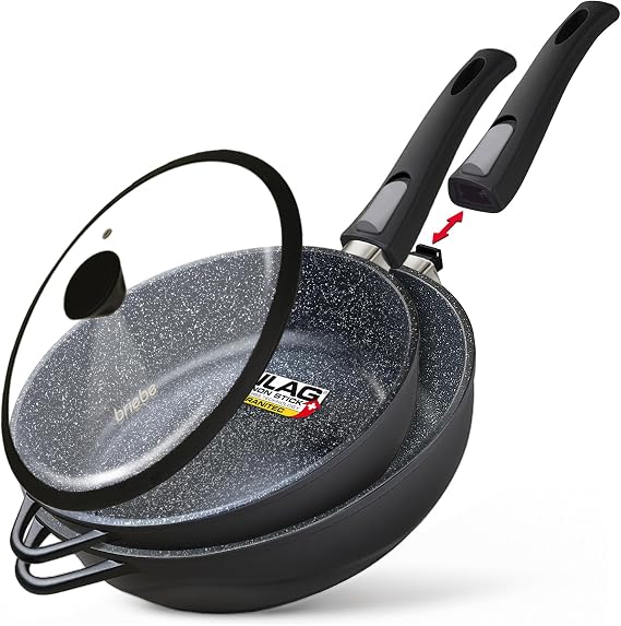 Briebe Set of 2 Non-Stick Induction Frying Pans with Removable Handle 24/11