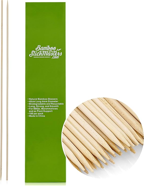 Bamboo Skewers - Wooden Skewers for BBQ Kebab - Grilling - Long 40cm - Fire Pit Marshmallow Sticks - Strong Wooden BBQ Sticks for Barbecue - Pack of 100