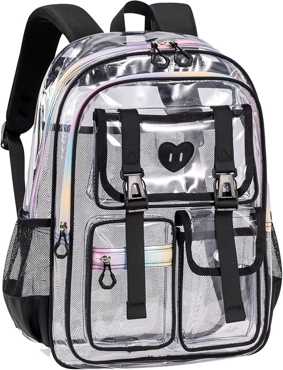 Clear Waterproof School Backpack - Transparent See Through Daypack Rucksack School Bag Stadiums for Men Women College Football Game Conventions Concerts Gym Picnic Travel Black