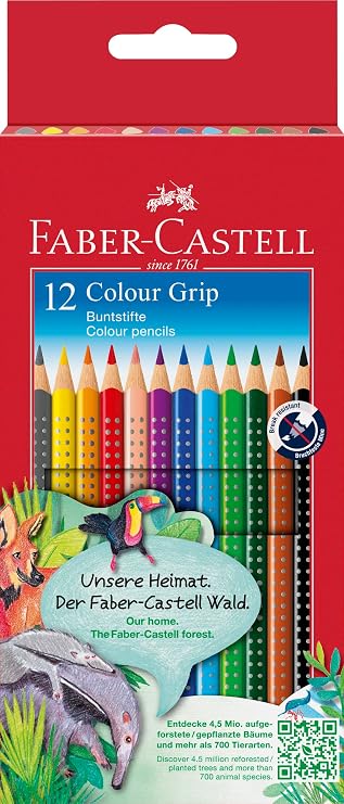 FABER-CASTELL - Colour Grip Colored Pencils Set, 12 Pencils
