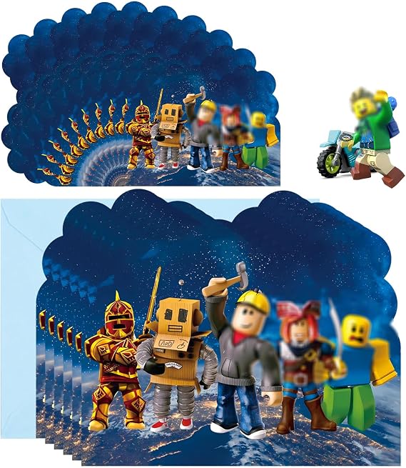 20PCS Roblx Party Invitations Kids, Party Invites with Envelopes, Invitations Birthday Cards for Kids Girls Boys