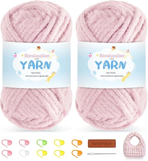 Chunky Chenille Yarn for Crochet Knitting - 2 Skeins (100g Each) Fluffy Thick Wool for Crochet, Ideal for Blankets, Scarves, Hats, Bags & Chunky Yarn for Hand Knitting (Pink)