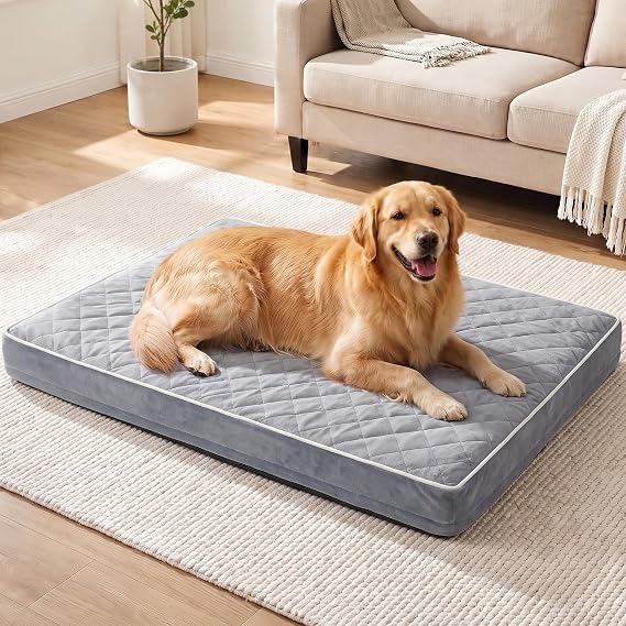 Quilmfoam Orthopaedic Large Dog Bed With Washable Cover,106x76x10cm,Grey | Supportive Foam Egg Trays, Soft Fabric, Waterproof Lining, Non-slip Bottom, With Removable Cover, For Crate Mat