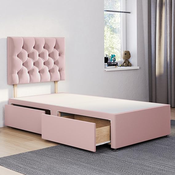 ComfoRest 3FT Single Divan Bed with 2 Drawers - 24" Pink Chester Headboard