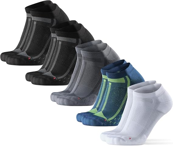 DANISH ENDURANCE Cushioned Ankle Running Socks, 5-pack, Multicolor (2x Black, 1x Blue/Yellow, 1x Grey, 1x White), 9-12