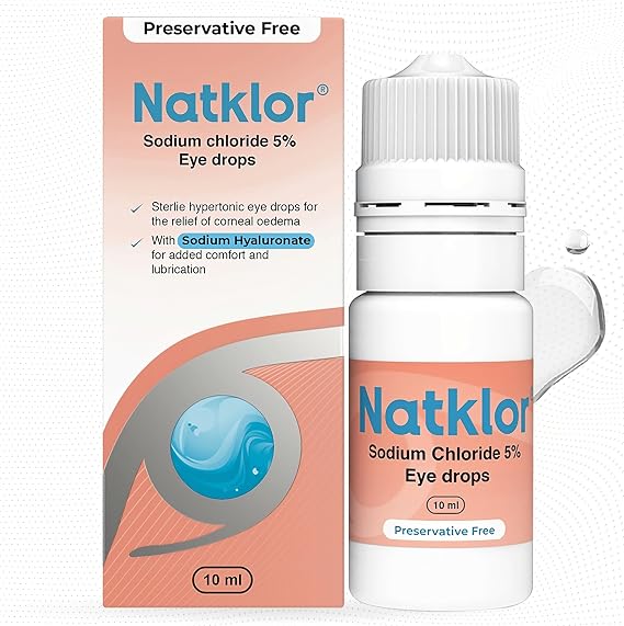 Natklor Sodium Chloride 5% Eye Drops for Corneal Oedema | Hypertonic Saline Drops | Preservative Free Novelia Bottle Technology | 10ml