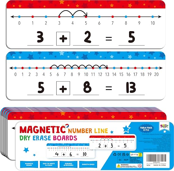 マグネット数字ラインボード 8個パック ホワイトボードマグネット 書き込み/消去可能 算数ボード 足し算 引き算 ホワイトボードマグネット 子供/学生/教室/自宅用 各サイズ 12インチ x 3.5インチ