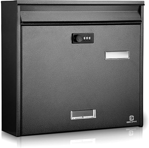 KINGCEPHAS Post Box,Wall Mounted Letterbox with Combination Lock(Black)