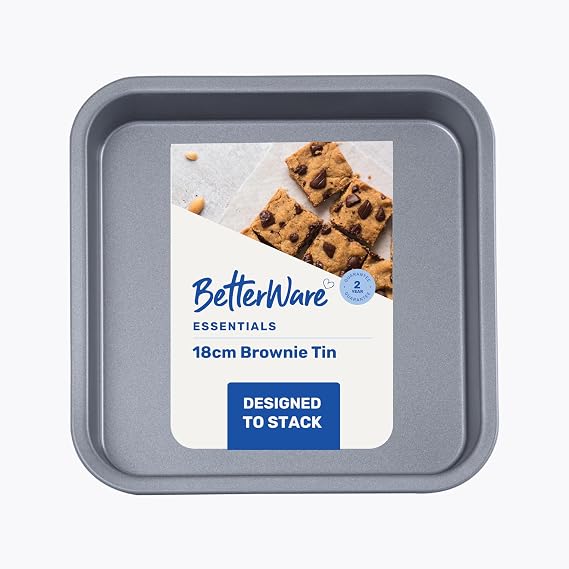 BetterWare Essentials 18cm Non-Stick Brownie Tin | Low-Carbon Steel Brownie Pan | Dishwasher & Freezer Safe