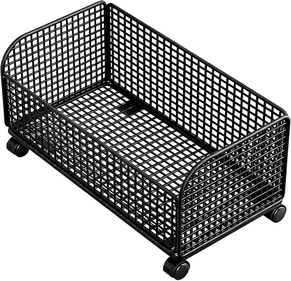 under Bed Storage Basket Laundry Bin on Wheels Mobile Container Metal Clothes Box for Bathroom Kitchen Bedroom Office, black