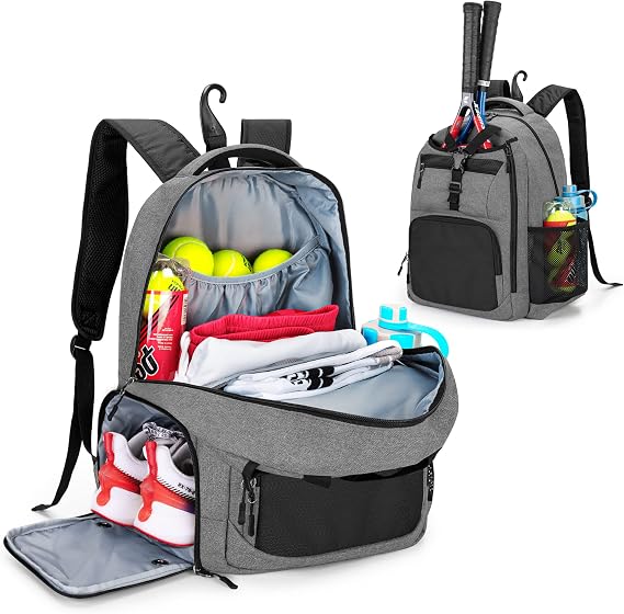 DSLEAF Tennis Bag Backpack for 2 Rackets, Tennis Backpack with Shoe Storage, Badminton/Tennis Backpack