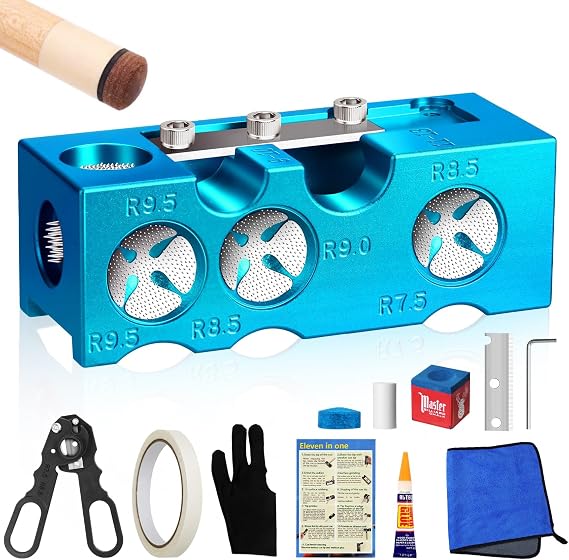 11-in-1 Aluminum Alloy Pool Cue Tip Shaper, Professional Cue Stick Tool Kit for Billiards Enthusiastsm, Pool Cue Shaper Accessories for Replacement and Shaping Cue Tips