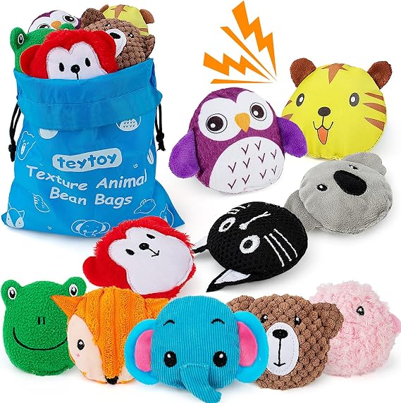 Sensory Bean Bag for Kids 10 Pack,Texture Sensory Beanbags, Sensory Toys for Autism,Animal Sensory Bean Bags with Storage Bag,Sensory Toys for Preschoolers,Fine Motor Sensory Play for Boys and Girls
