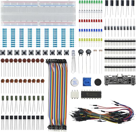 Breadboard Kit, Electronics Starter Kit with 830 Point Breadboard, 400+ Components, USB Power Supply Module, Jumper Wires, Arduino Starter Kit Compatible with ESP32, Raspberry Pi & STM32
