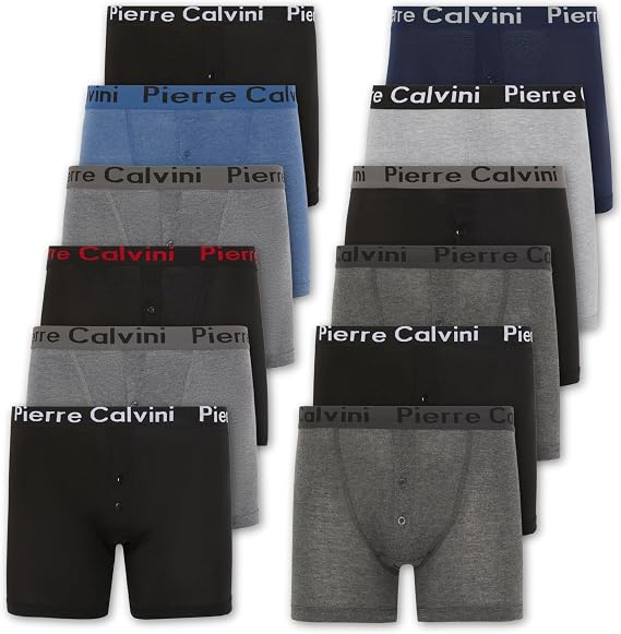 Pierre Calvini Mens Boxers With Button Fly - Boxer Shorts (6/12Pk)