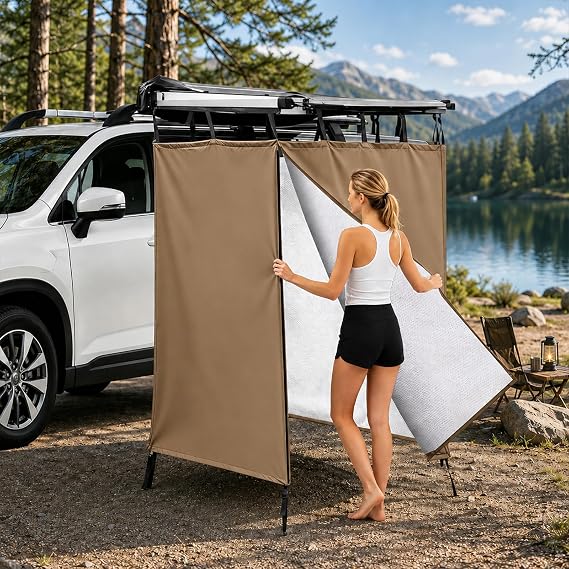 Camping Shower Tent, Aluminum Portable Toilet Tents for Camping, Oxford Waterproof SUV Truck Privacy Tent, Strong Tear Resistant Camping Shelter, For Universal Car Roof Rack Bars