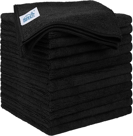 HOMEXCEL - Microfiber Cleaning Cloths 12 Pack, Premium Microfiber Towel 12.5" x 12.5", Black