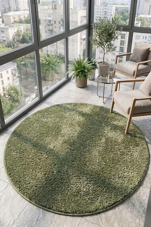 Yuvarlak Mabel Yeşil Yumuşak Tuşeli Halı|10 Farklı Renk Seçeneği Kaymaz•Taban•Yıkanabilir•Modern