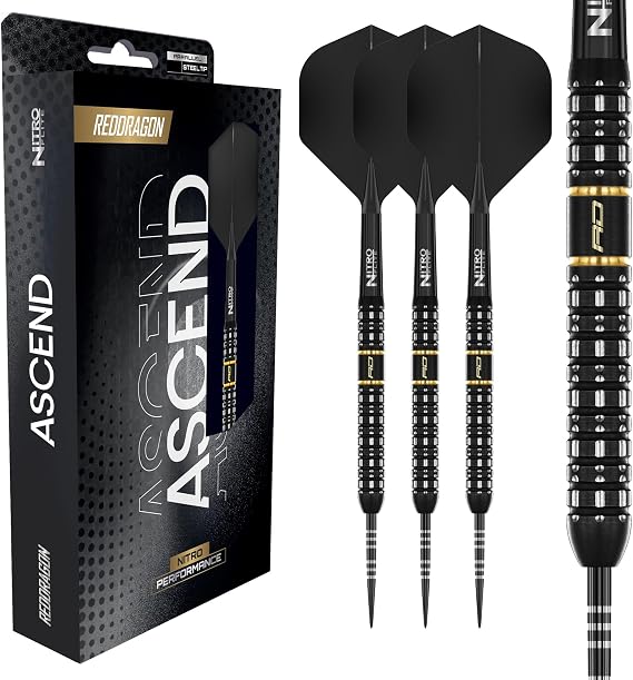 RED DRAGON Darts - Ascend Original | Ascend Switch Points - 90% Tungsten Darts Set - Nitro Flite Integrated Flight/Shaft, Dart Flights & Stems | Available 22g, 23g, 24g & 25g - Professional Dart Set