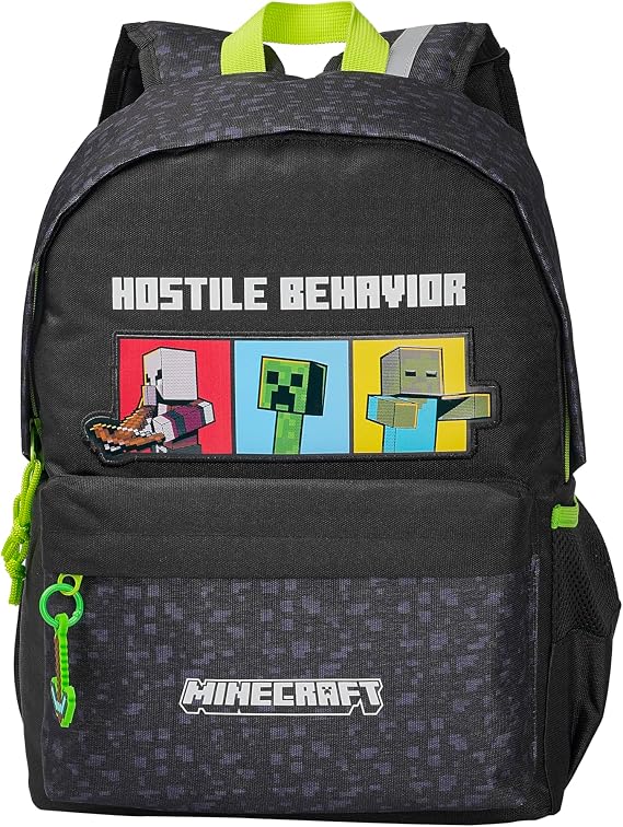 CYPBRANDS - Minecraft School Backpack, Adaptable to Trolley, Large, Lightweight, Durable, Black Color, Official Product