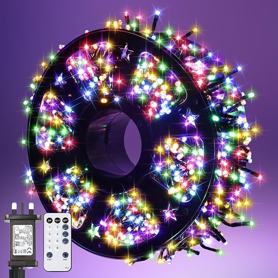 Twinkle Star Multicolor Cluster Lights, 10m 500LED Color Change Fairy Lights, Plug in Xmas Tree Lights with Remote, 8 Modes/Timer/Dimmable, Waterproof String Light for Indoor Outdoor Christmas Decor [Energy Class G]