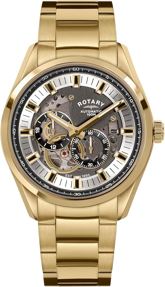 Rotary Men's Seamatic Eclipse 100M Water Resistance Gold Plated Stainless Steel Bracelet Watch