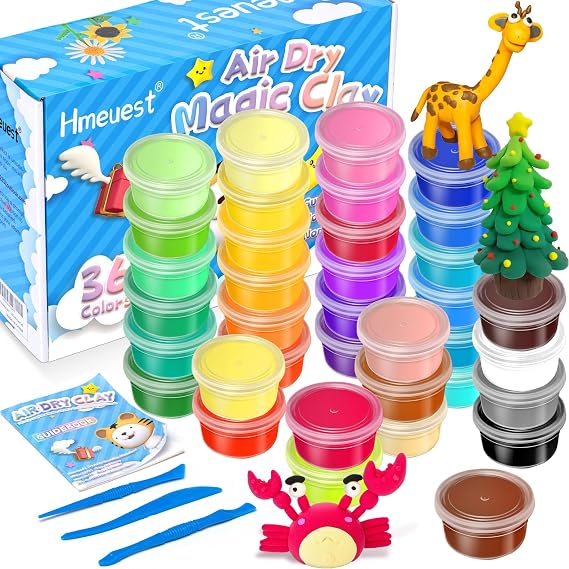Air Dry Clay, 36 Colors Ultra Light Modelling Clay, Non-Toxic Air Drying Clay for Kid, with 3 Clay Tools & Guidebook, Arts and Crafts Kits for Kids Boys Girls Toys
