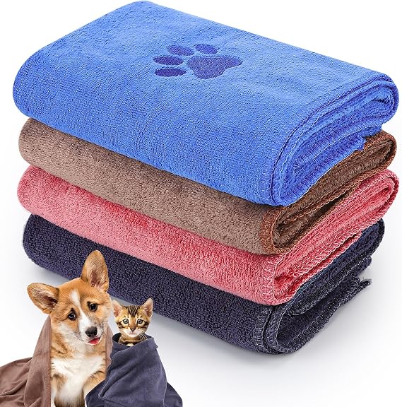 GSrenyu 4 Pack Quick Drying Dog Towel, Dog Towels for Drying Dogs