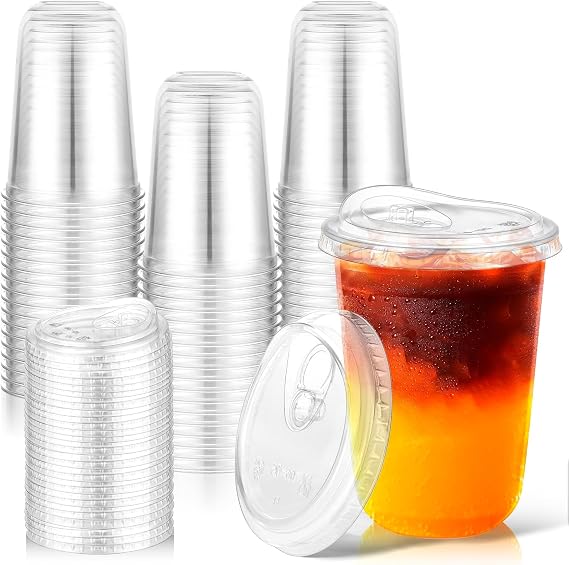 KesaPlan 50Pack 460ml(16oz) Clear Plastic Cups with Strawless Lips - Reusable PET Takeaway Coffee Cups for Iced Coffee Bubble Tea Smoothies & Cold Drinks, Plastic Cup Party & Commercial Drinkware