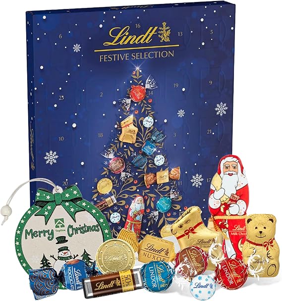 Lindt Chocolates Festive Advent Calendar 2026-24 Days Christmas Countdown Calendar Assorted Chocolates Gift Box 289g with Topline Tree Decoration. Great Gift for Christmas, Secret Santa Gifts