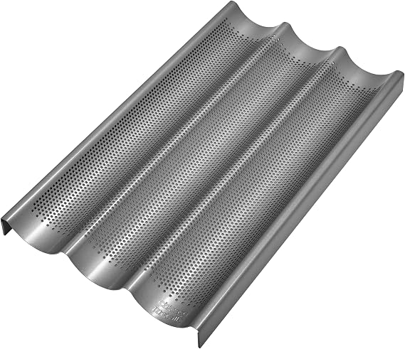 Chicago Metallic Commercial II Non-Stick Perforated Baguette Pan. Creates a crisp, golden-brown crust, 16 L x 9 W x 1.5 H